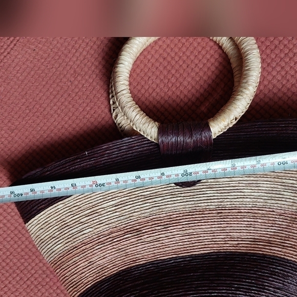 Vintage 80s Ombre Tri-Coloured Striped Straw Satchel Bag - Picture 6 of 8